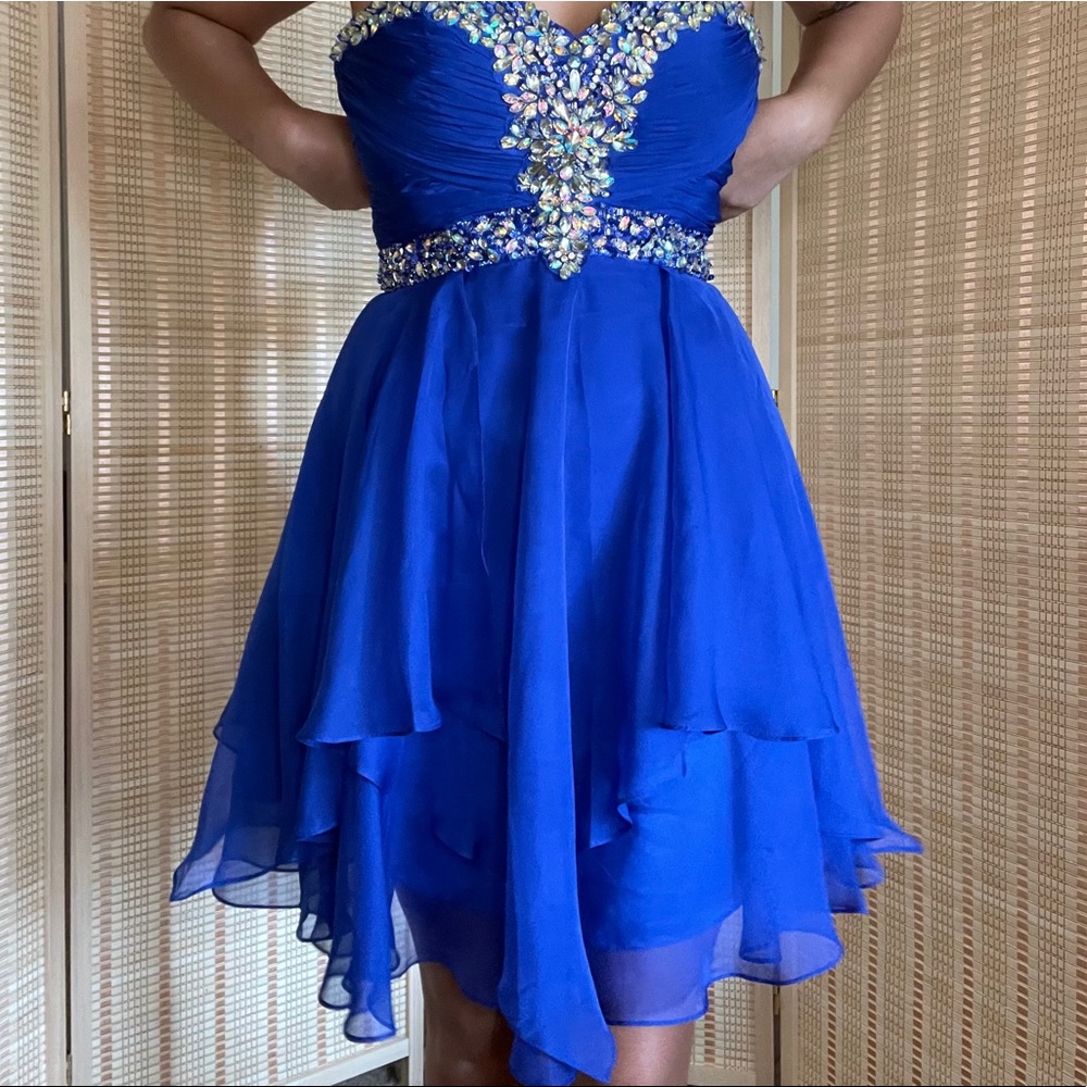 Royal Blue Gem Strapless Mini Dress